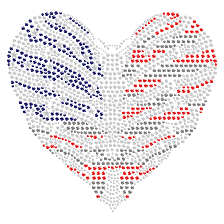 Iron on Strass American Flag Heart Motif Design